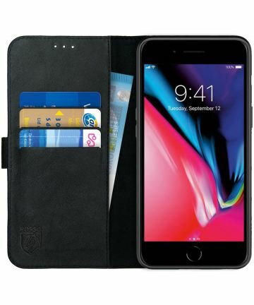 knijpen Blij Invloed Rosso Deluxe Apple iPhone 7/8 Plus Hoesje Echt Leer Book Case Zwart